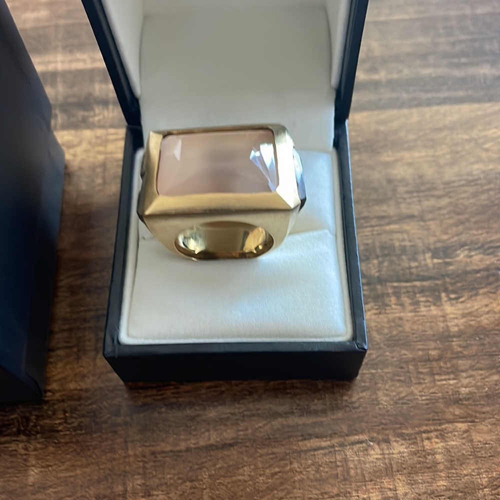 H. Stern Gold Nouveau Deco Ring with Rose Quartz, Smoky Quartz, and Prasiolites.